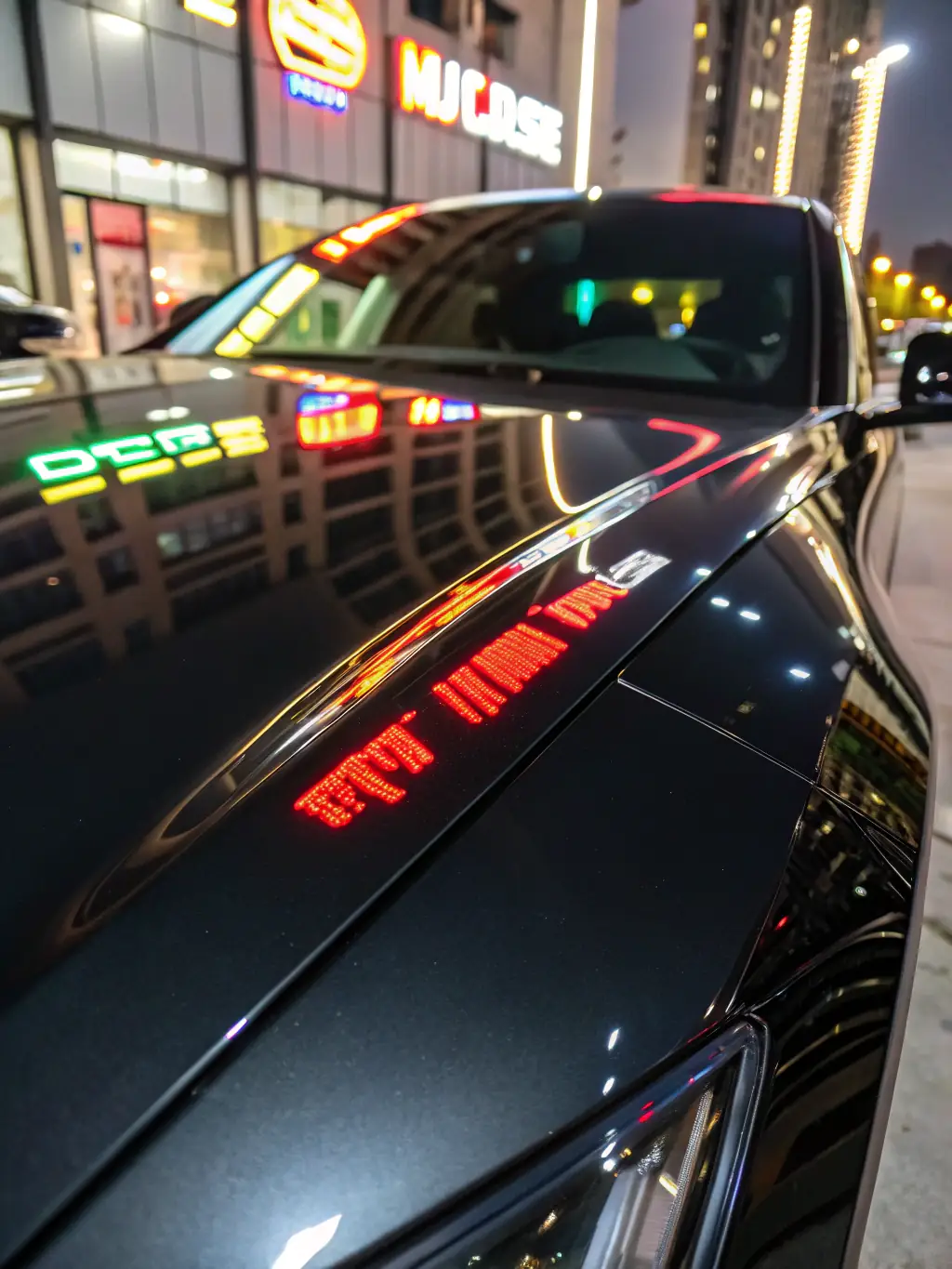 A high-resolution image of a car's paint after the application of a ceramic coating, highlighting the enhanced gloss and hydrophobic properties.