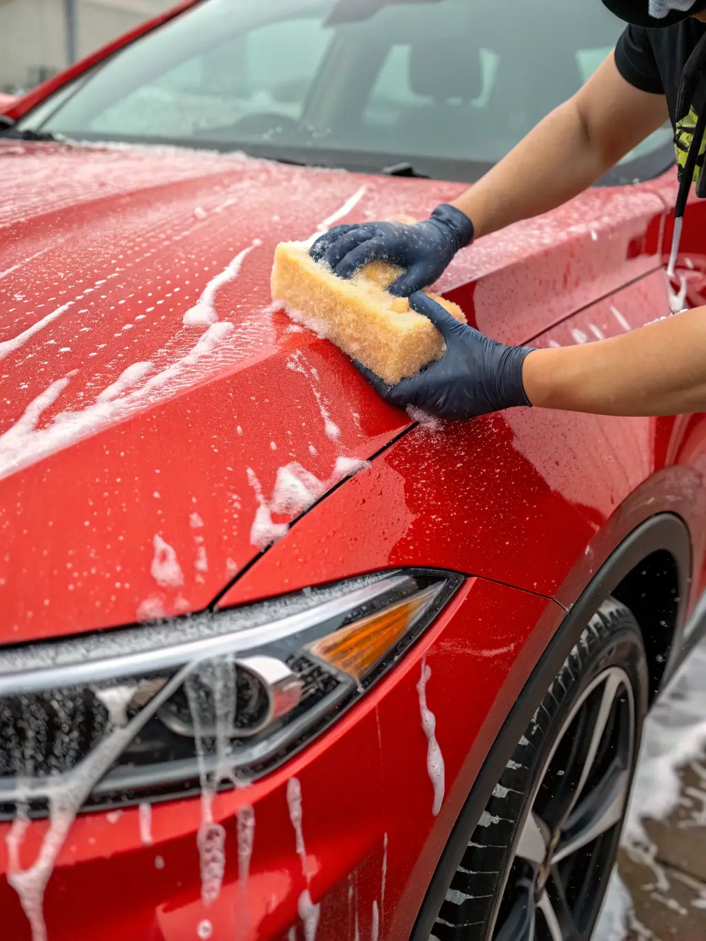 A car's surface being easily wiped clean, demonstrating the ceramic coating's resistance to dirt, grime, and other environmental contaminants.