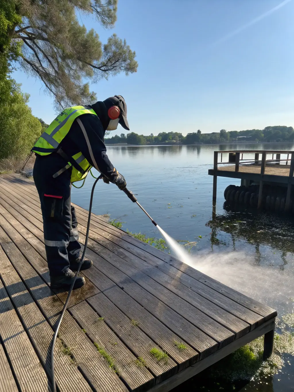 An image showcasing Marine Mobile Detailing's use of eco-friendly cleaning products on a boat, emphasizing their commitment to environmental responsibility.